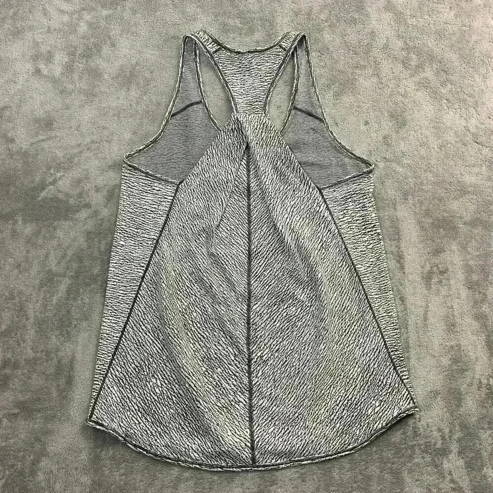 Lululemon Top Womens 4 Essential Tank Sheer Luon Pebble Jacquard White Black Gym - Picture 6 of 8